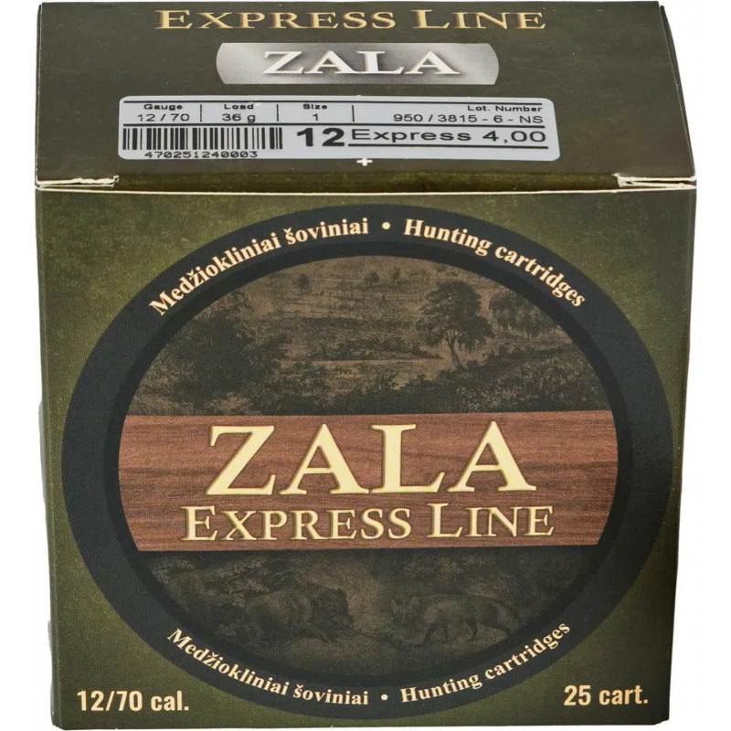 Патрон Zala Arms Express кал. 12/70 дробь № 1 (4 мм) навеска 36 г Патрон Zala Arms Express кал. 12/70 дробь № 1 (4 мм) навеска 36 г