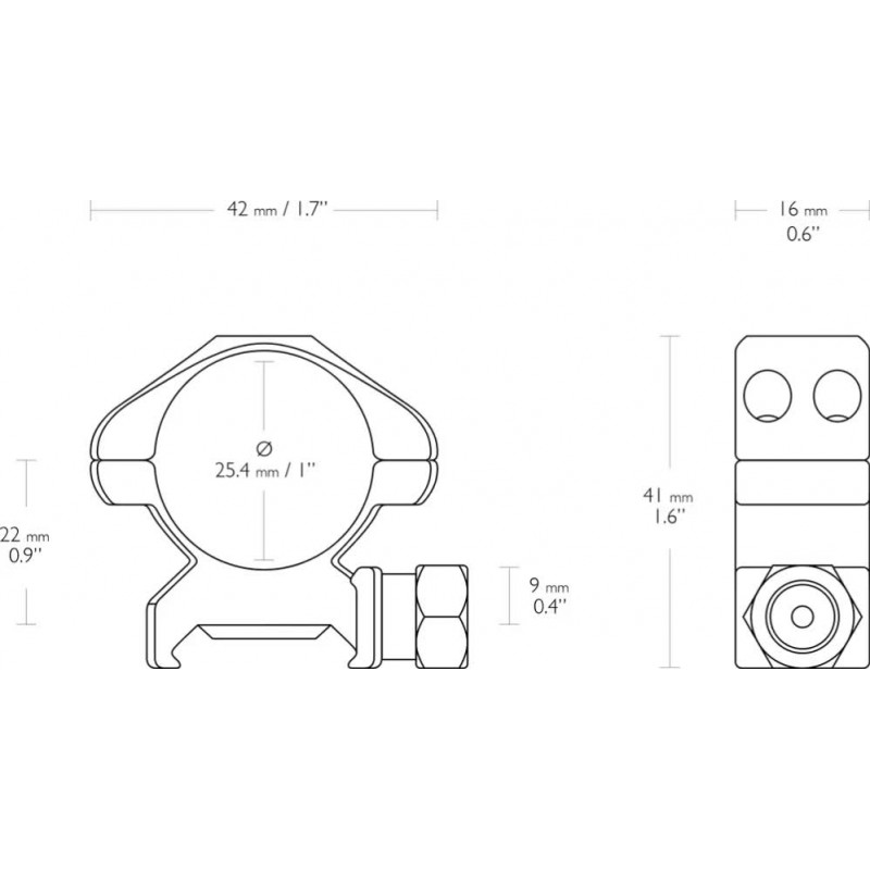 Кільця Hawke Precision Steel. d - 25.4 мм Medium. Weaver/Picatinny