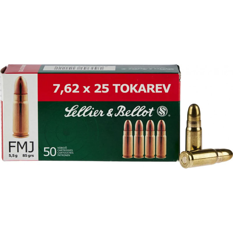 Патрон Sellier & Bellot кал. 7,62x25 Tokarev пуля FMJ масса 5,5 г/ 85 гр