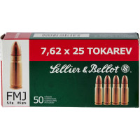 Патрон Sellier & Bellot кал. 7,62x25 Tokarev пуля FMJ масса 5,5 г/ 85 гр