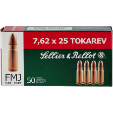 Патрон Sellier & Bellot кал. 7,62x25 Tokarev куля FMJ маса 5,5 г/ 85 гр