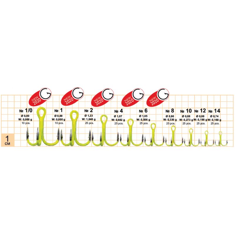 Тройник ROUND TREBLE ST -36 UV CHARTREUSE # 1 Тройник ROUND TREBLE ST -36 UV CHARTREUSE # 1